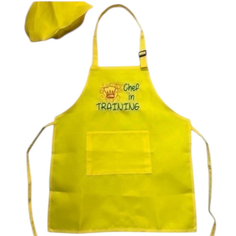 Apron and Chef Hat Costume Embroidered Handmade yellow NEW